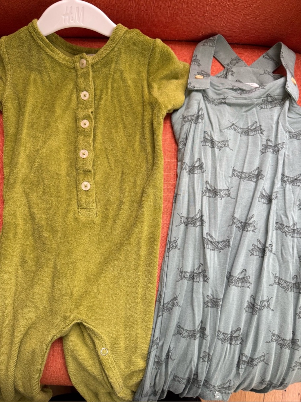 Kate Quinn 18-24 month bundle- grasshopper jumper and green terry cloth romper